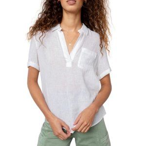 Rails SAVANNAH White Linen Blend Woven Short Sleeve Shirt Size XS